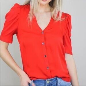 VERONICA BEARD garland silk blouse size 12 color poppy